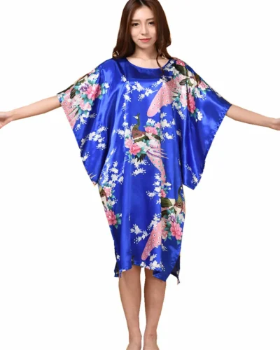 Sexy Female Silk Rayon Robe Bath Gown Nightgown Summer Casual Home Dress Printed Loose Sleepwear Plus Size Nightwear Bathrobe