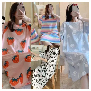 Women's Summer Short-Sleeved Nightgown Large Size Leisure Wind Cute Sweet Pajamas Korean Version Of The Cartoon Homewear