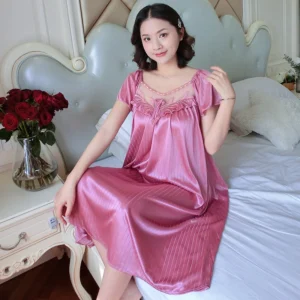 Ladies Nightdress Sexy Ice Lace Large Size Solid Color Flower Pajamas Thin Short-sleeved Lace Skirt Night Dress Women Dress