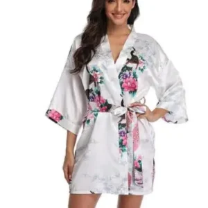 Sexy Print Kimono Gown Satin Women Bathrobe Bridal Wedding Gift Silky Sleepwear Nightdress Oversize 3XL Nightgown Homewear
