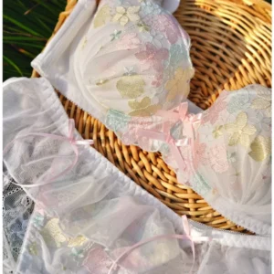 Thin cup floral embroidery large bra underwear women push up lingerie large breasts gathered large size bra set