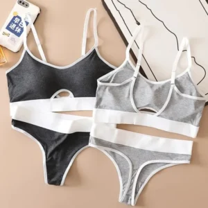 Seamless Bras Sports Bra And Panties Set Women Hollow Out Cotton Underwear U Back Push Up Bras Comfort Lingerie Set