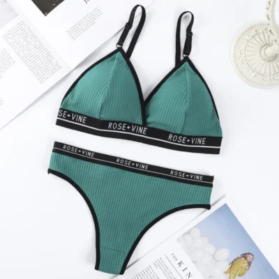 Women Cotton Bra Low Waist Panties Sexy Lingerie Set Letter Print Push Up Bras Female Seamless Comfort Underwear Set