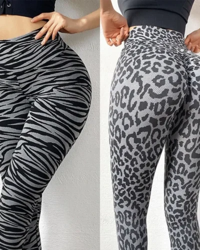 Women Leopard Seamless Yoga Pants High Waist Lifting Hip Honey Peach Hip Fitness Leggings Yoga Gym Tights Running Sports Pants