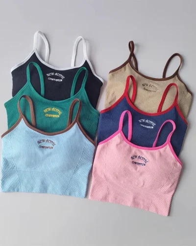 Women Breathable Sports Bra Fitness Tops Gym Crop Top Brassiere Push Up Camisole Sport Bras Gym Workout Top Letter Yoga Bra