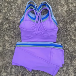 Yoga Set Gym Sports Set 2 Piece Women Workout Outfit Fitness Suit Cross Straps Bra Top And High Waist Leggings Running Tracksuit