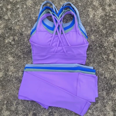 Yoga Set Gym Sports Set 2 Piece Women Workout Outfit Fitness Suit Cross Straps Bra Top And High Waist Leggings Running Tracksuit