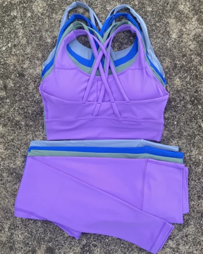 Yoga Set Gym Sports Set 2 Piece Women Workout Outfit Fitness Suit Cross Straps Bra Top And High Waist Leggings Running Tracksuit