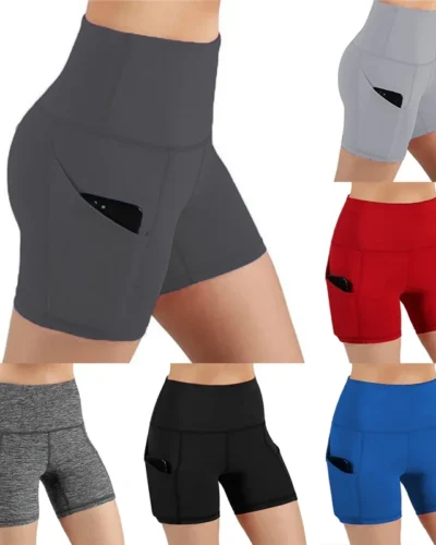 Women gym shorts High Waist Lifting Push Up Tight Yoga Cycling biker shorts Phone Pocket Jogging Running Fitness Short Pant lady