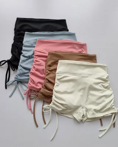 Summer Yoga Shorts Women Fitness Shorts Breathable Sports Edge Drawstring High Waist Running Cycling Shorts Workout Gym Shorts