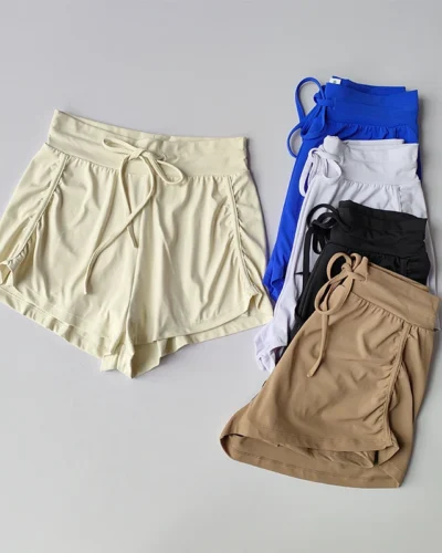 Sports Shorts for Women's Fake Two-piece High Waisted Drawstring Quick Drying Yoga Running Shorts for External Wear Clothing