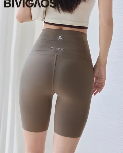 BIVIGAOS Summer Knee Length Sharkskin Cycling Shorts Women High Waist Tight Sun Protection Butt Lifter Sport Running Biker Short