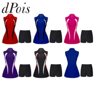 Womens Tennis Dresss Badminton Golf Outfit Sports Set Sportswear Outdoor Activities Sleeveless Zipper Athletic Dress with Shorts