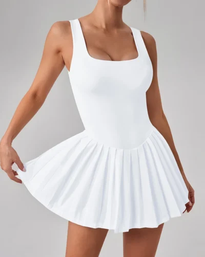 Naked Tennis Dress Hollow Out Backless Women Skirt Jumpsuit Anti Glare Fitness Sports Running Pockets Pleated Skirt Sports Dress