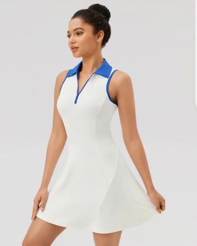 Flip Collar One-piece Tennis Dress for Women, Quick Drying, Breathable, Sports and Leisure Fitness Dress 42157