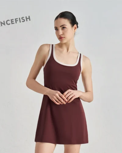 DANCEFISH Naked Detachable Chest Pad dress Hot Girl Outdoor Tennis Skirt Sports Yoga Skirt Women