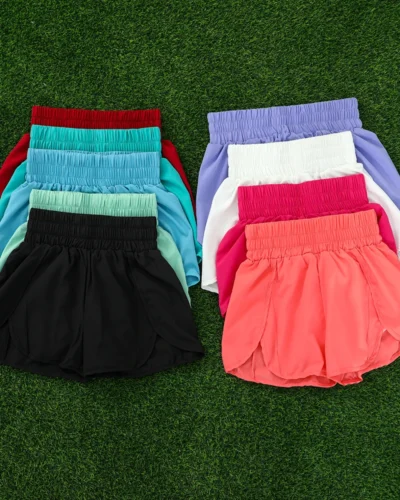 Women's Athletic Shorts High Waisted Running Shorts Pocket Sporty Short Gym Elastic Workout Shorts Quick Dry