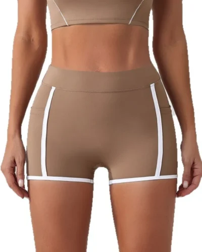 2025 New Women's Yoga Shorts Pocket Nude Feel High Waist Tight Sports Pants Running Fitness Outer Shorts