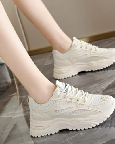 2024 New Casual Round Toe Cross Strap Mesh Women Shoes Summer Fashion Increased Breathable Comfortable  Women Sneakers