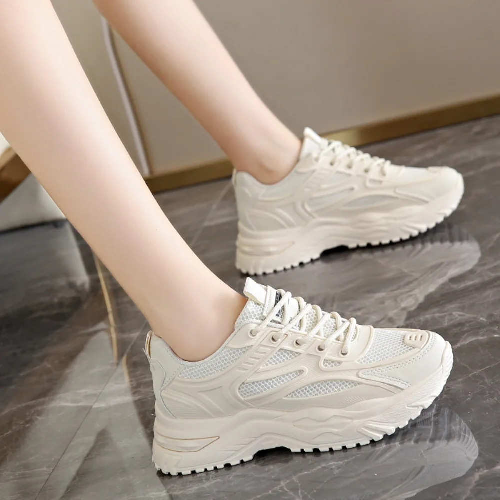 2024 New Casual Round Toe Cross Strap Mesh Women Shoes Summer Fashion Increased Breathable Comfortable Women Sneakers