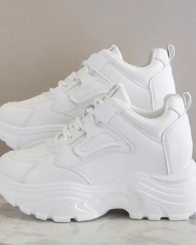 White Platform Women's Sneakers 2024 Spring Lace-Up Thick Bottom Vulcanize Shoes Woman Pu Leather Breathable Sports Shoes Ladies