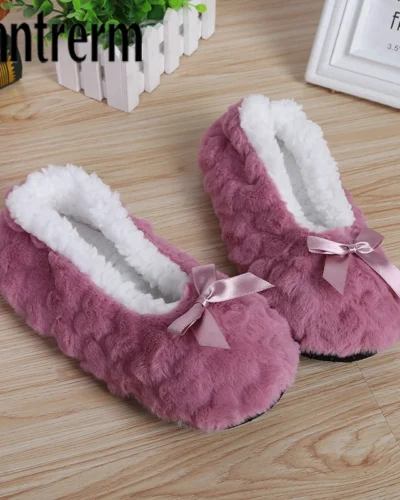 Mntrerm New Cute 2023 Indoor Home Slippers Warm Soft Plush Slippers Non-slip Indoor Fur Slippers Solid Color Cute Women Shoes