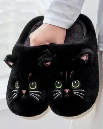 Cute Cat Slippers Fluffy Furry Women Home Platform Slippers Men Winter Plush Slides Indoor Fuzzy Slippers Lovely Cotton Shoes