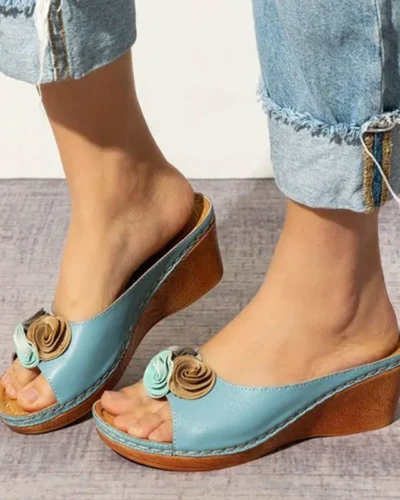 Women New Flower Sandals 2023 Wedge Heels Summer Shoes Women Outdoor Slippers Female Soft Bottom Heeled Sandals Summer Footwear
