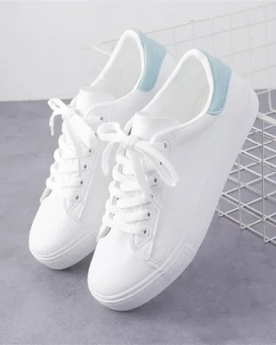 Women Sneakers 2024 Fashion Breathble Vulcanized Shoes Pu Leather Platform Shoes White Lace Up Casual Shoes Zapatos Mujer