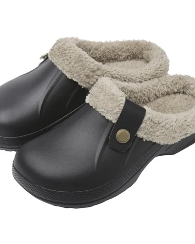 Fashion Men Cotton Slippers Winter Women Men Short Plush Slippers Casual Waterproof Garden Men Shoes New Fur Furry Cotton Shoes