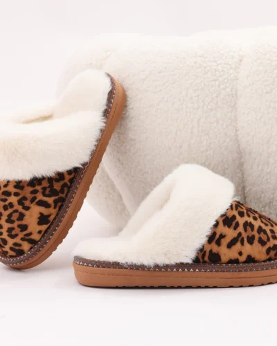 Kidmi Fashion Fuzzy Cotton Slippers For Women Indoor Non-slip Faux Fur Collar Fluffy Slides Winter Soft Cozy Plush House Shoes