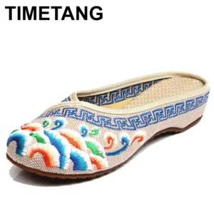 TIMETANG Handmade  Flower Embroidery Slippers Summer Fashion Women Chinese Style Casual Shoes Woman Breathable Flip Flops E183