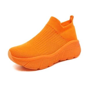 Fashion Platform Sports Shoes Men Orange High Top Knit Casual Sneakers Women Lightweight Breathable Slip-on Men's Running Shoes