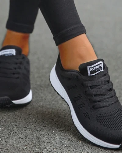 Women's Sneakers Breathable 2025 New Fashion Flat Outdoor Woman Vulcanize Shoes Mesh Fabric Lace Up Ladies Shoes Female Footwear