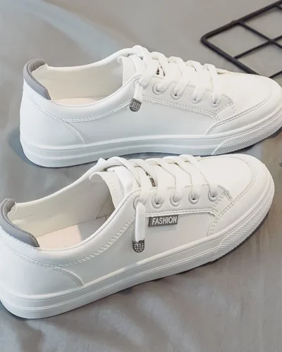 Outdoor Trainers Women Running Shoes Summer Autumn Fashion White PU Leather Lace-Up Breathable Casual Sneakers Zapatos De Mujer