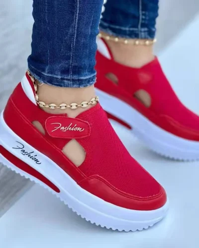 Large Casual Single Shoes for Women 2025 New Summer Flat Bottomed Breathable Casual Mesh Fashionable Thick Soled Sports Shoes