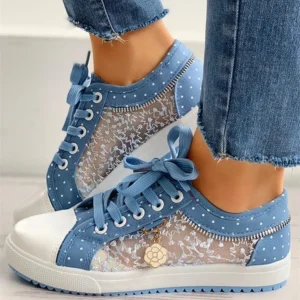 Women's Flat Shoes, Multifunctional Mesh Casual Shoes Round Toe Design Oversized Student Lace Up Hollow Out Casual Canvas Shoes