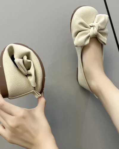 Women's Thin Sole Foldable Ballet Flats Women Travel Hotel Shoes Wide Foot Ladies Butterfly Knot Loafers Woman Orthopedic Shoes