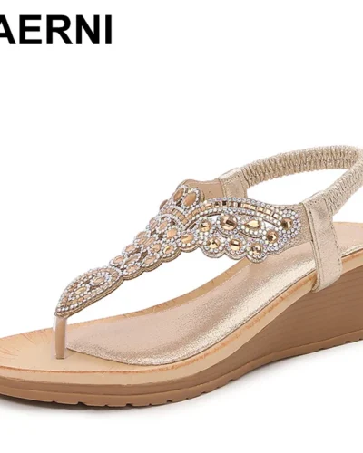 Summer  Women Wedge Gladiator Sandals Flip Flop Shoes Women Bohemia Crystal Casual Beach Sandals 35-41 Women Shoes
