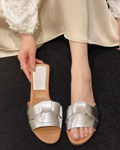2024 Women's Slippers Open Toe Flat Women's Casual Slippers Women's Summer Shallow Sandals Brown Black