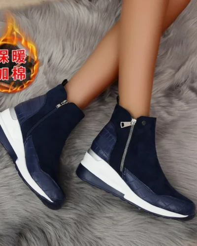 New Women Winter Boots Chunky Sneakers Ankle Boots Woman Zipper Buckle Thick Sole Platform Waterproof High Top Female Booties