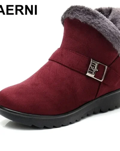 YAERNI Winter Plush Fur Short Warm Snow Boots Plus Size Platform Women's Ankle Boots Zipper Suede Shoes for Women FreeE1242