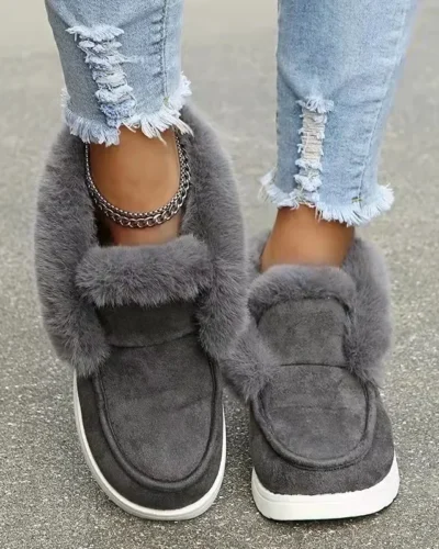 New Ladies Slip on Comfortable Ankle Boots Women Winter Warm Plush Fur Snow Boots Suede ShoesFemale Footwear Botas Femininas