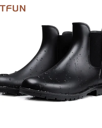 Litfun Women Chelsea Rain Boots Shiny Ankle Boots Waterproof Upper Toe Elastic Band Low Sole Fashion Non-slip Comfortable Boots