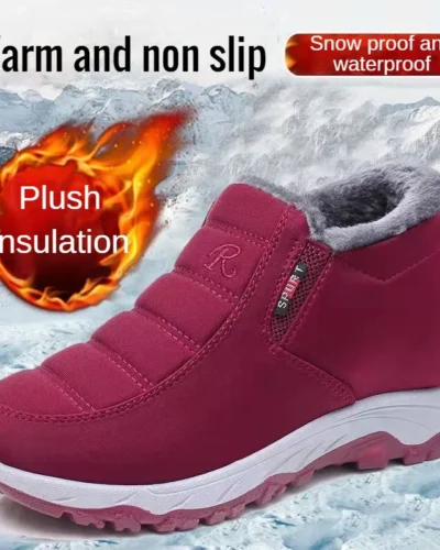 Autumn and Winter Old Beijing Cotton Shoes Women's Plush Thickened Walking, Warm and Wear resistant Shoes, Non slip Mom's Shoes