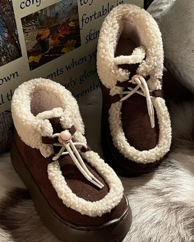 Women Thick Sole Winter Cotton Shoes Ladies Casual Warm Anti-slip Snow Boots Female Outdoor Fashion Flat Footwear