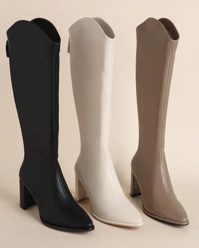 Plus Size 34-43 New Women Boots Zipper Thick High Heels Simple Thick High Heels Autumn Winter Boots Knee High Botas