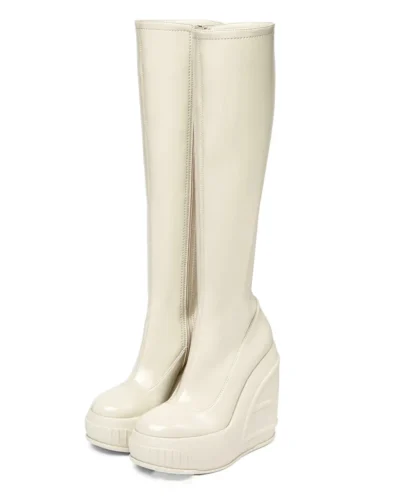2024 Spring New Slope Heel Thick Bottom Round Toe High Heel Boots Fashion Sexy Cross-border Women's Plus Size Knee-high Boots