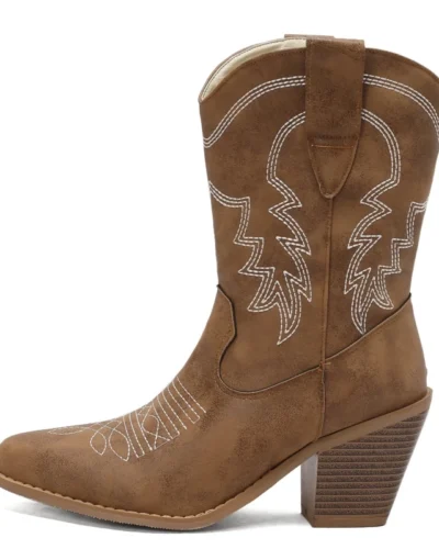 Fashion Cowboy Ankle Boots For Women Vintage Sewing White Short Boot Ladies Block High Heels Winter Party Shoes Large Size 45