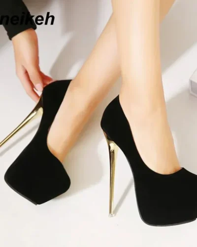 Aneikeh Big Size 41 42 43 44 45 Sexy Pumps Wedding Women Fetish Shoes High Heel Stripper Flock Pumps 16 cm Zapatos Mujer
